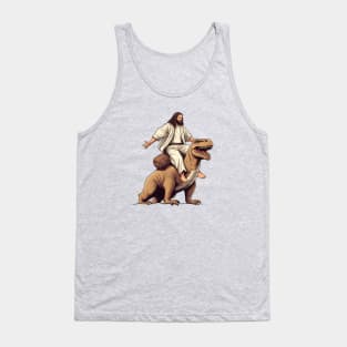 Jesus meme - Jesus Riding Dinosaur Tank Top